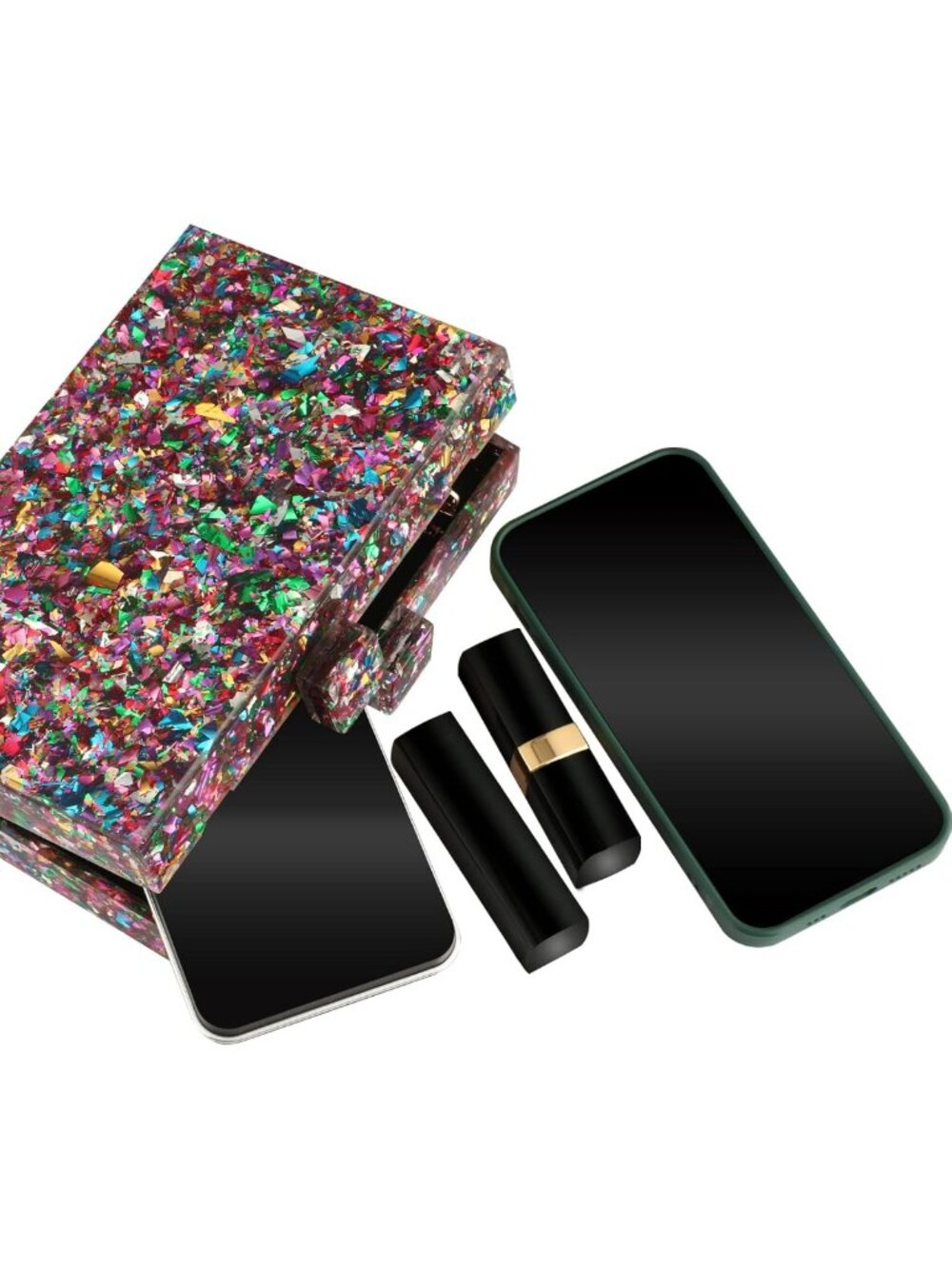 Multicolor Acrylic Box Clutch Handbag for Women - Geometric Pattern Evening - Picture 7 of 7